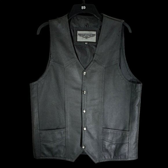 Men's Black Leather Biker Vest sz 42 Dream Apparel - Picture 2 of 8